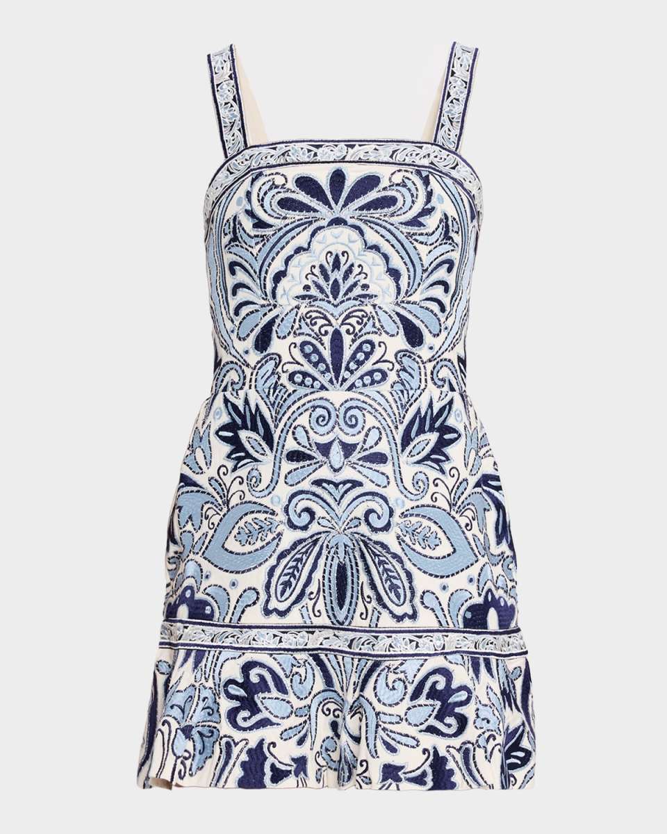 Kaidra Embroidered Drop-Waist Mini Dress